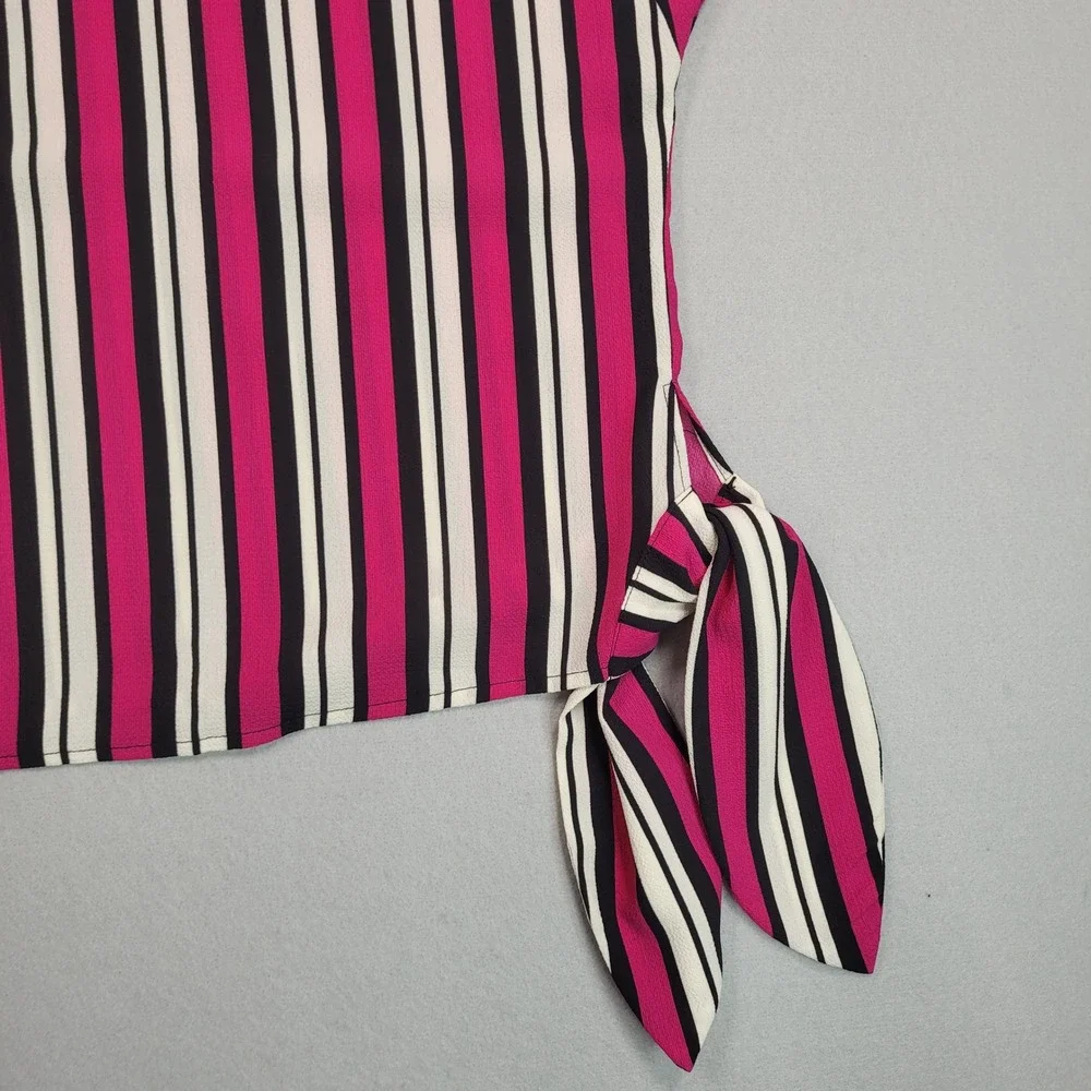 Michael Kors Petite Small Pink Black Striped Side Tie Blouse‎ Top Short Sleeve